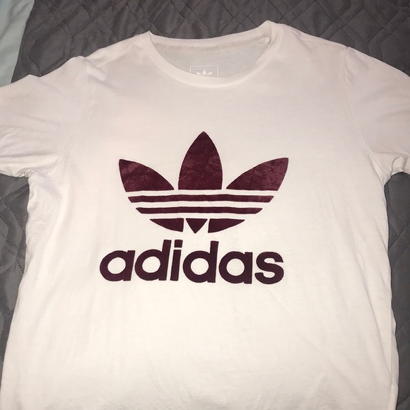 maroon and white adidas shirt